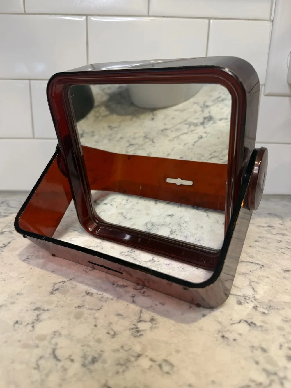 Vintage Countertop Vanity Mirror in Tortoiseshell Brown